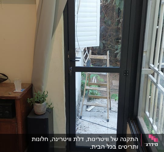 דלת אלומיניום עם חלון וסולם בחוץ